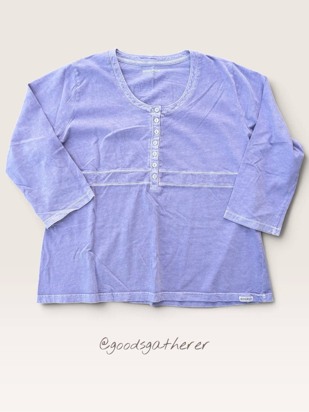 100% Cotton Woolrich Women’s XL Petite Lilac Purple Henley Top Garment Dyed